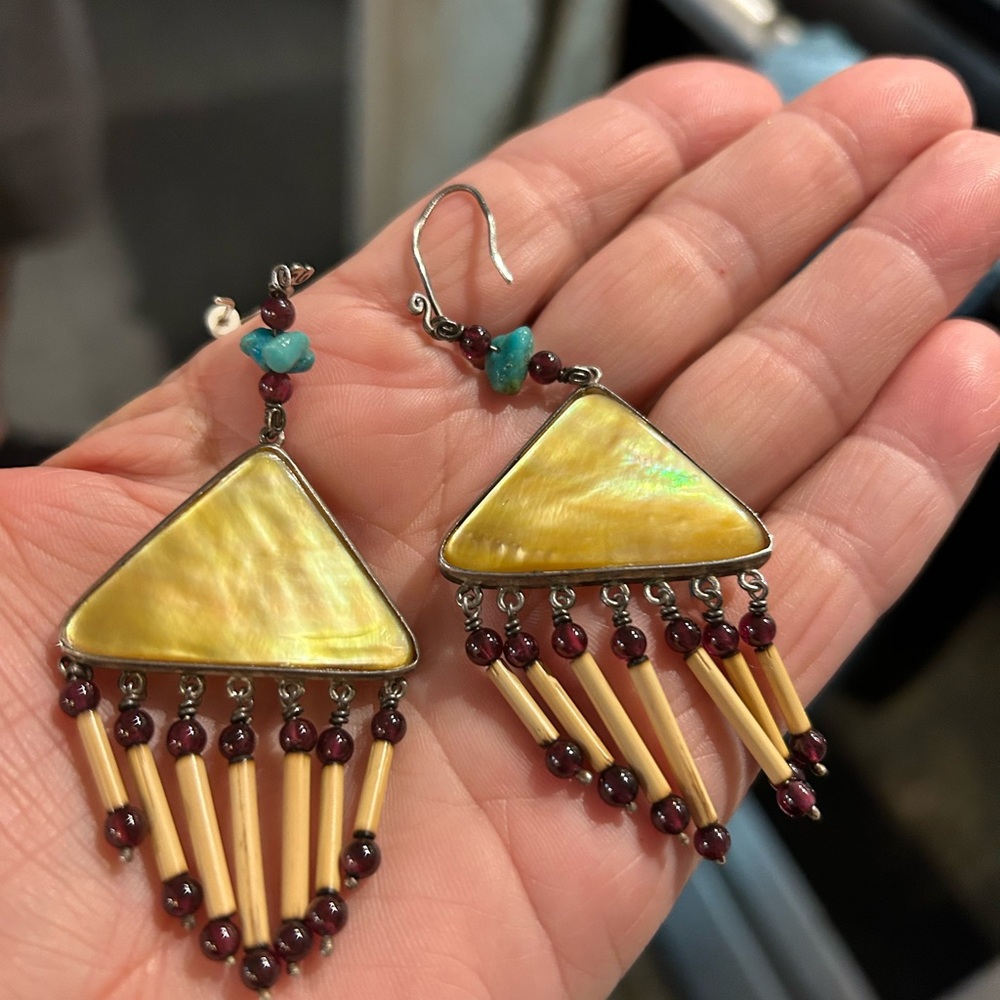 Artisan Abalone Dangle Earrings with Turquoise Beads